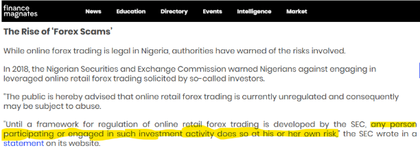 SEC official warning regarding retail forex trading